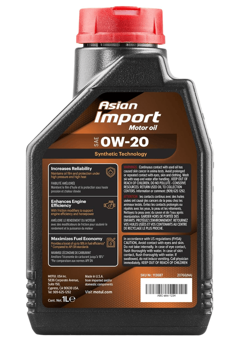 Motul Asian Import 0W - 20 Motor Oil 1L Bottle - 113687 - Subimods.com
