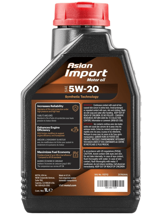 Motul Asian Import 5W - 20 Motor Oil 1L Bottle - 113712 - Subimods.com