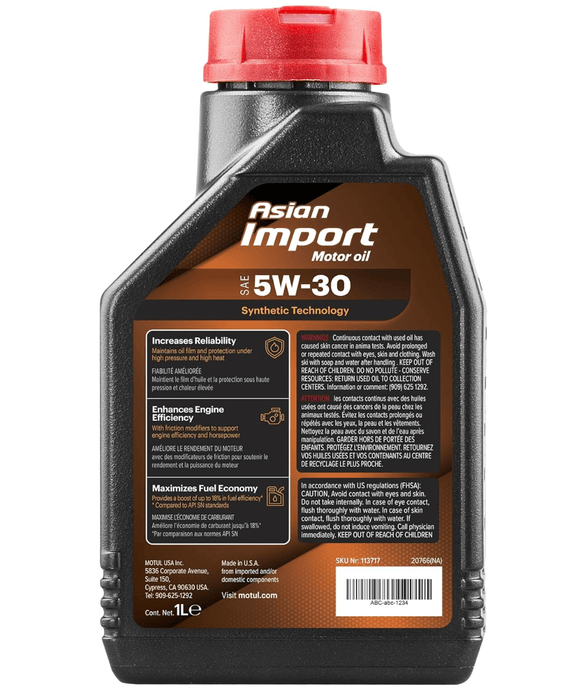 Motul Asian Import 5W - 30 Motor Oil 1L Bottle - 113717 - Subimods.com