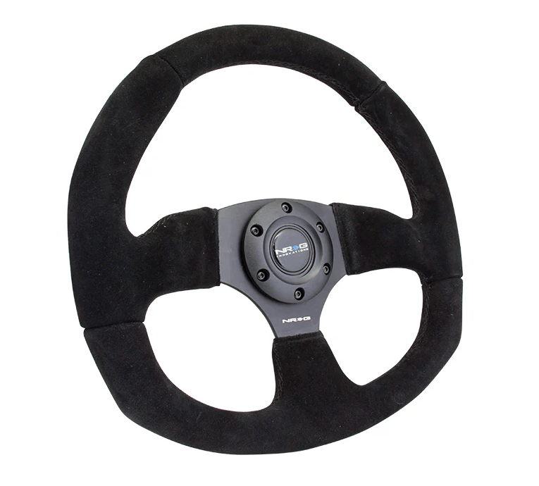 NRG Innovations 009 Series Flat Bottom Steering Wheel w/ Black Center, Black Stitching and Suede Grip - RST - 009S - Subimods.com