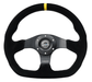 NRG Innovations 024 Series Flat Bottom Steering Wheel w/ Black Center, Black Stitching, Yellow Stripe and Black Suede Grip - RST - 024MB - S - Y - Subimods.com