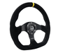 NRG Innovations 024 Series Flat Bottom Steering Wheel w/ Black Center, Black Stitching, Yellow Stripe and Black Suede Grip - RST - 024MB - S - Y - Subimods.com