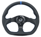 NRG Innovations 024 Series Flat Bottom Steering Wheel w/ Black Center, Blue Stitching, Blue Stripe and Black Leather Grip - RST - 024MB - R - BL - Subimods.com