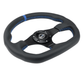 NRG Innovations 024 Series Flat Bottom Steering Wheel w/ Black Center, Blue Stitching, Blue Stripe and Black Leather Grip - RST - 024MB - R - BL - Subimods.com