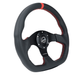 NRG Innovations 024 Series Flat Bottom Steering Wheel w/ Black Center, Red Stitching, Red Stripe and Black Leather Grip - RST - 024MB - R - RD - Subimods.com