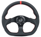 NRG Innovations 024 Series Flat Bottom Steering Wheel w/ Black Center, Red Stitching, Red Stripe and Black Leather Grip - RST - 024MB - R - RD - Subimods.com