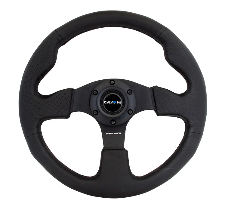 NRG Innovations 320MM Leather Steering Wheel w/ Black Center, Black Stitching and Perforated Leather Grip - RST - 012R - Subimods.com