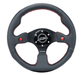 NRG Innovations 320MM Leather Steering Wheel w/ Black Center, Red Stitching, Dual Buttons and Perforated Leather Grip - RST - 007R - Subimods.com