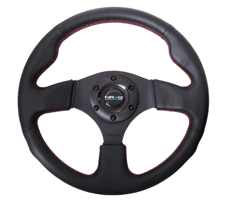 NRG Innovations 320MM Steering Wheel w/ Black Center, Red Stitching and Leather Grip - RST - 012R - RS - Subimods.com