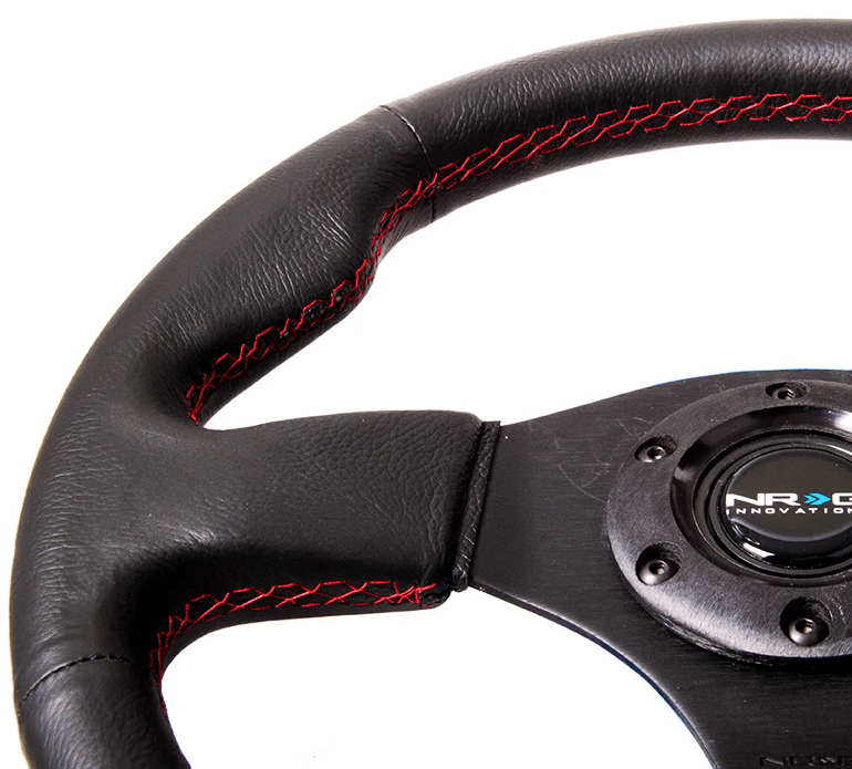 NRG Innovations 320MM Steering Wheel w/ Black Center, Red Stitching and Leather Grip - RST - 012R - RS - Subimods.com