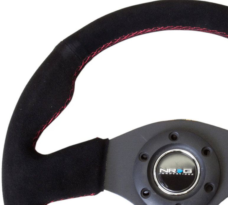 NRG Innovations 320MM Steering Wheel w/ Black Center, Red Stitching and Suede Grip - RST - 012S - RS - Subimods.com