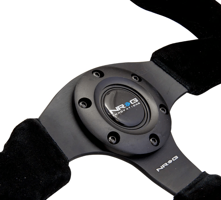 NRG Innovations 320MM Steering Wheel w/ Black Center, Red Stitching and Suede Grip - RST - 012S - RS - Subimods.com