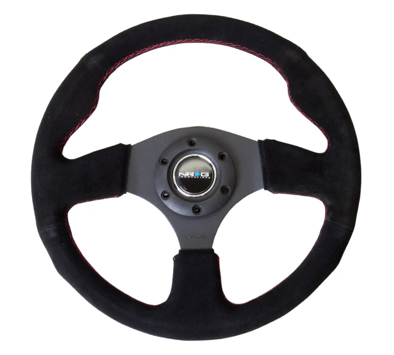 NRG Innovations 320MM Steering Wheel w/ Black Center, Red Stitching and Suede Grip - RST - 012S - RS - Subimods.com