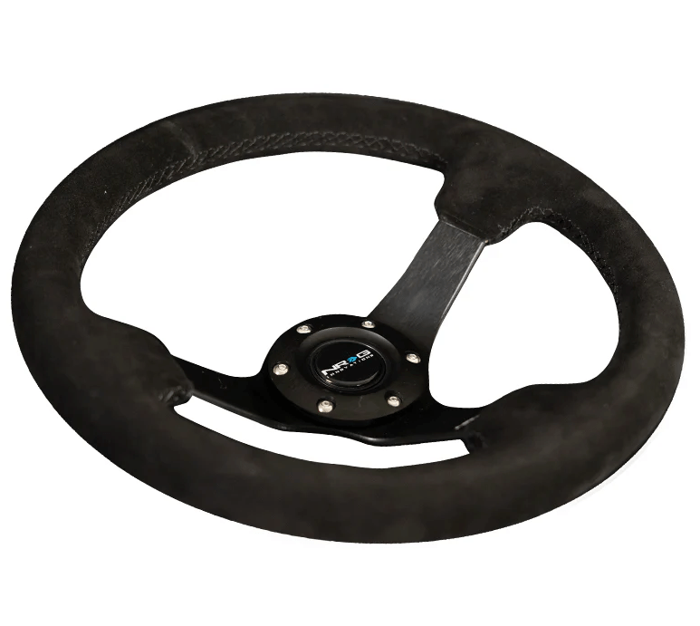 NRG Innovations 330mm Deep Dish Steering Wheel w/ Black Center, Black Stitching and Black Sparkled Suede Grip - RST - 033BK - S - Subimods.com