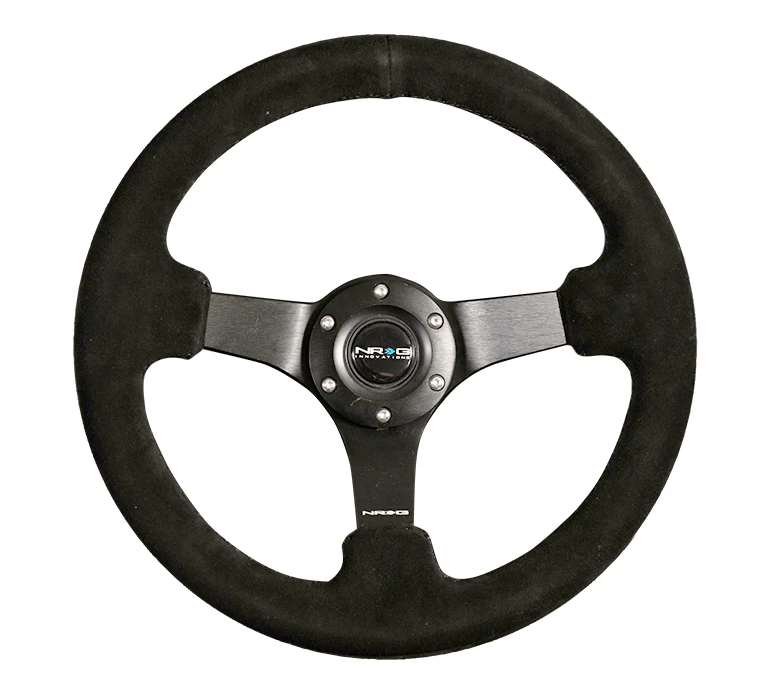 NRG Innovations 330mm Deep Dish Steering Wheel w/ Black Center, Black Stitching and Black Sparkled Suede Grip - RST - 033BK - S - Subimods.com