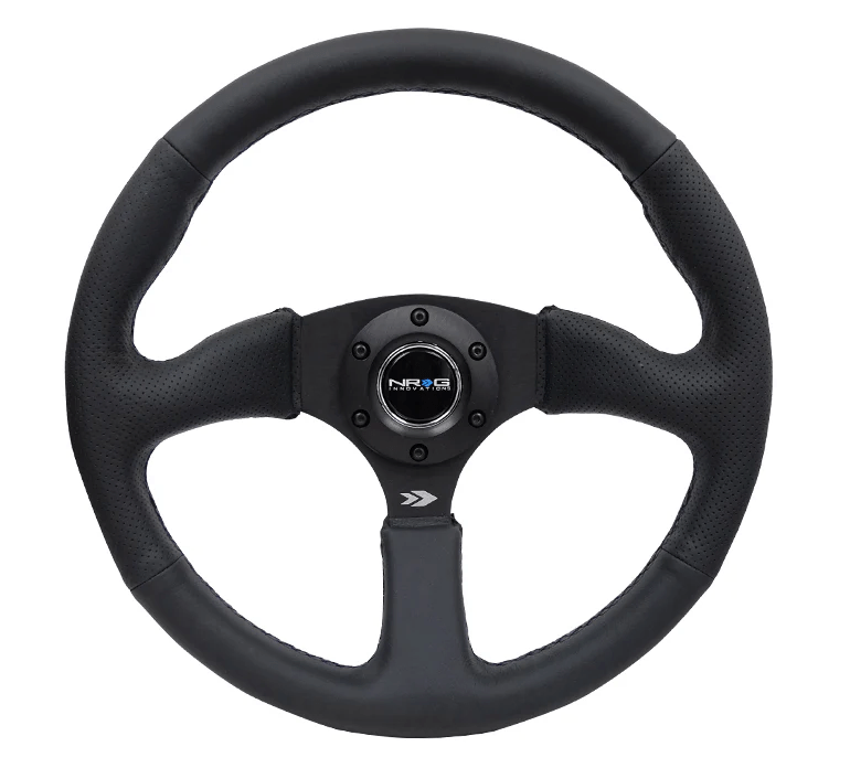 NRG Innovations 350MM Deep Dish Steering Wheel Smooth Leather w/ Black Center, Black Stitching and Perforated Leather Grip - RST - 023MB - R - Subimods.com