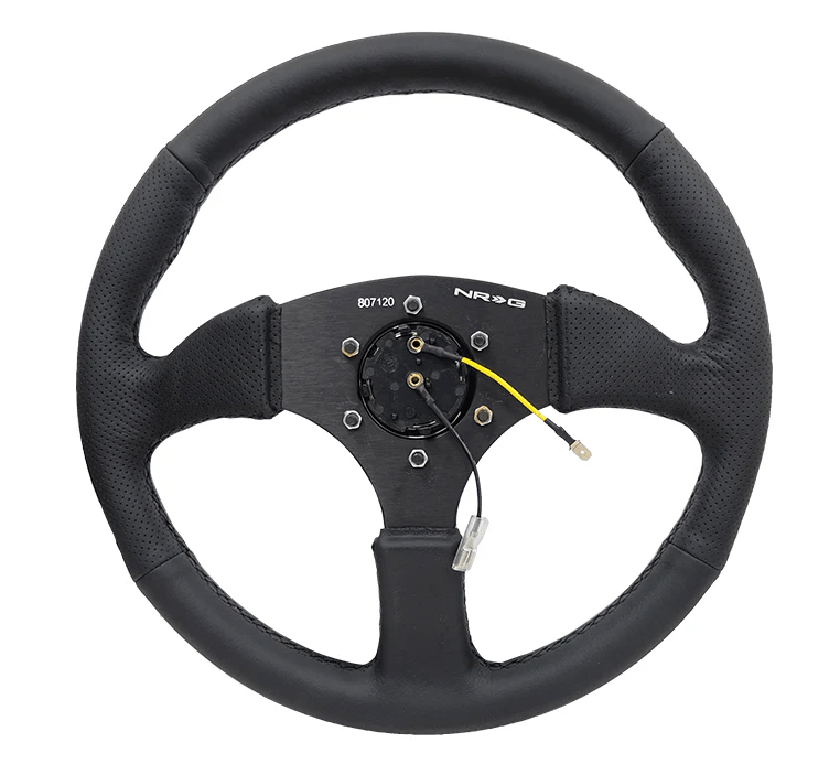 NRG Innovations 350MM Deep Dish Steering Wheel Smooth Leather w/ Black Center, Black Stitching and Perforated Leather Grip - RST - 023MB - R - Subimods.com