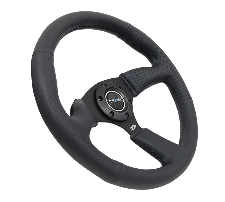 NRG Innovations 350MM Deep Dish Steering Wheel Smooth Leather w/ Black Center, Black Stitching and Perforated Leather Grip - RST - 023MB - R - Subimods.com