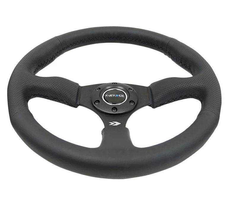 NRG Innovations 350MM Deep Dish Steering Wheel Smooth Leather w/ Black Center, Black Stitching and Perforated Leather Grip - RST - 023MB - R - Subimods.com