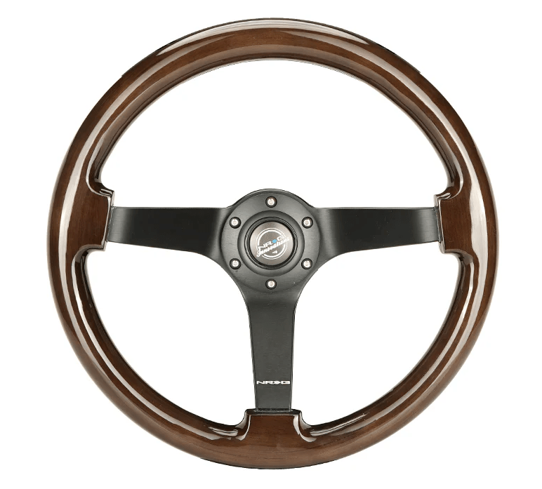 NRG Innovations 350mm Deep Dish Steering Wheel w/ Black Center, and Woodgrain Grip - RST - 036BK - BKW - Subimods.com