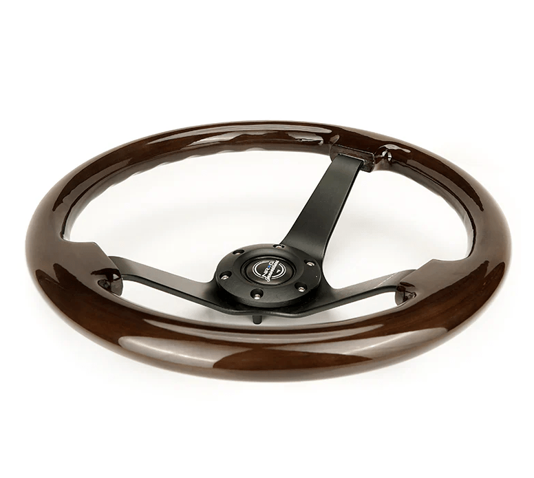NRG Innovations 350mm Deep Dish Steering Wheel w/ Black Center, and Woodgrain Grip - RST - 036BK - BKW - Subimods.com