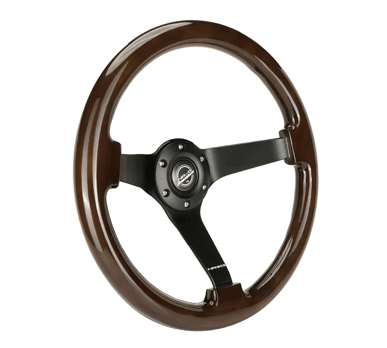 NRG Innovations 350mm Deep Dish Steering Wheel w/ Black Center, and Woodgrain Grip - RST - 036BK - BKW - Subimods.com