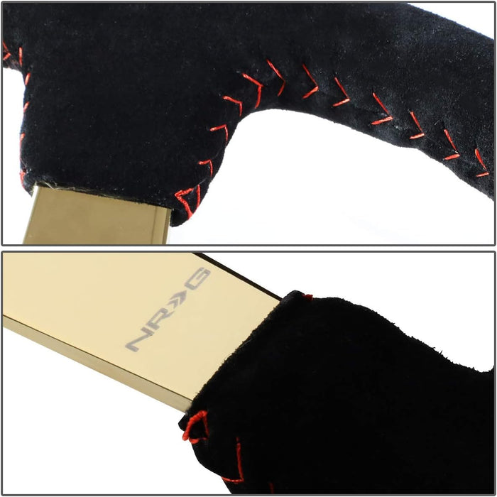 NRG Innovations 350MM Deep Dish Steering Wheel w/ Gold Center, Red Baseball Stitching and Black Suede Grip - RST - 036GD - S - Subimods.com