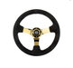 NRG Innovations 350MM Deep Dish Steering Wheel w/ Gold Center, Red Baseball Stitching and Black Suede Grip - RST - 036GD - S - Subimods.com