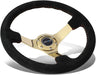 NRG Innovations 350MM Deep Dish Steering Wheel w/ Gold Center, Red Baseball Stitching and Black Suede Grip - RST - 036GD - S - Subimods.com