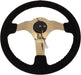 NRG Innovations 350MM Deep Dish Steering Wheel w/ Gold Center, Red Baseball Stitching and Black Suede Grip - RST - 036GD - S - Subimods.com