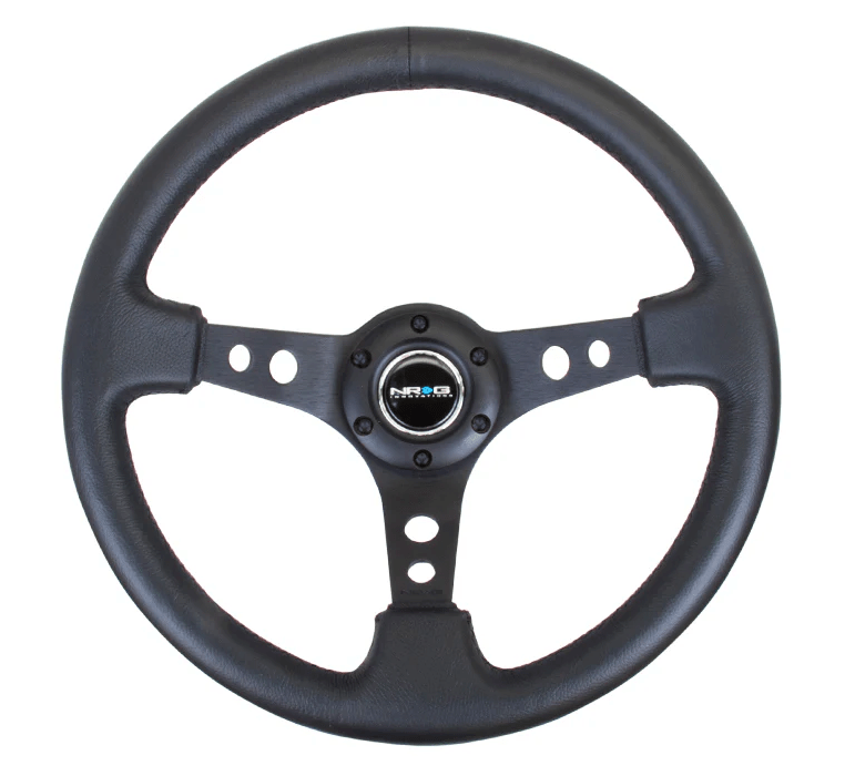NRG Innovations 350MM Deep Dish Steering Wheel w/ Holes, Black Center, Black Stitching and Black Leather Grip - RST - 006BK - Subimods.com