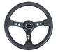 NRG Innovations 350MM Deep Dish Steering Wheel w/ Holes, Black Center, Black Stitching and Black Leather Grip - RST - 006BK - Subimods.com