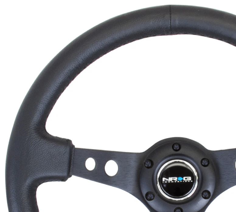 NRG Innovations 350MM Deep Dish Steering Wheel w/ Holes, Black Center, Black Stitching and Black Leather Grip - RST - 006BK - Subimods.com