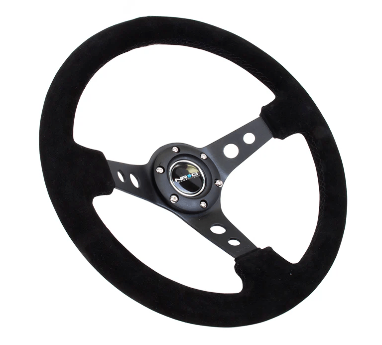 NRG Innovations 350MM Deep Dish Steering Wheel w/ Holes, Black Center, Black Stitching and Black Suede Grip - RST - 006 - S - Subimods.com