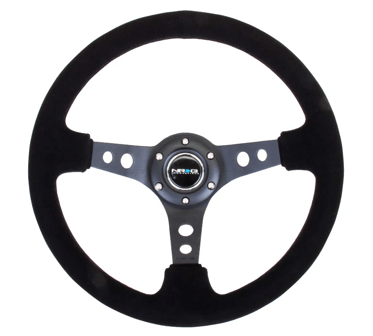 NRG Innovations 350MM Deep Dish Steering Wheel w/ Holes, Black Center, Black Stitching and Black Suede Grip - RST - 006 - S - Subimods.com