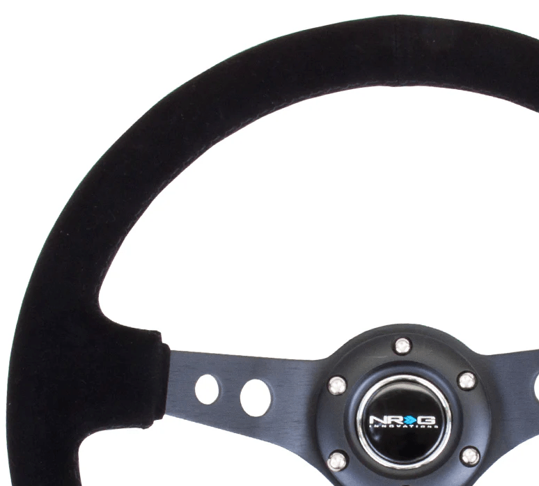 NRG Innovations 350MM Deep Dish Steering Wheel w/ Holes, Black Center, Black Stitching and Black Suede Grip - RST - 006 - S - Subimods.com