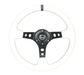 NRG Innovations 350MM Deep Dish Steering Wheel w/ Holes, Black Center, Black Stitching, Black Stripe and White Leather Grip - RST - 006BK - WT - B - Subimods.com