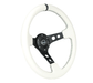 NRG Innovations 350MM Deep Dish Steering Wheel w/ Holes, Black Center, Black Stitching, Black Stripe and White Leather Grip - RST - 006BK - WT - B - Subimods.com