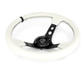 NRG Innovations 350MM Deep Dish Steering Wheel w/ Holes, Black Center, Black Stitching, Black Stripe and White Leather Grip - RST - 006BK - WT - B - Subimods.com