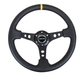 NRG Innovations 350MM Deep Dish Steering Wheel w/ Holes, Black Center, Black Stitching, Yellow Stripe and Black Leather Grip - RST - 006BK - Y - Subimods.com