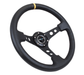 NRG Innovations 350MM Deep Dish Steering Wheel w/ Holes, Black Center, Black Stitching, Yellow Stripe and Black Leather Grip - RST - 006BK - Y - Subimods.com