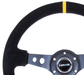 NRG Innovations 350MM Deep Dish Steering Wheel w/ Holes, Black Center, Black Stitching, Yellow Stripe and Black Suede Grip - RST - 006S - Y - Subimods.com
