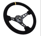 NRG Innovations 350MM Deep Dish Steering Wheel w/ Holes, Black Center, Black Stitching, Yellow Stripe and Black Suede Grip - RST - 006S - Y - Subimods.com