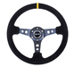 NRG Innovations 350MM Deep Dish Steering Wheel w/ Holes, Black Center, Black Stitching, Yellow Stripe and Black Suede Grip - RST - 006S - Y - Subimods.com