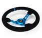 NRG Innovations 350MM Deep Dish Steering Wheel w/ Holes, Black Center, Blue Stitching, Blue Stripe and Black Suede Grip - RST - 006S - BL - Subimods.com