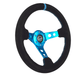 NRG Innovations 350MM Deep Dish Steering Wheel w/ Holes, Black Center, Blue Stitching, Blue Stripe and Black Suede Grip - RST - 006S - BL - Subimods.com