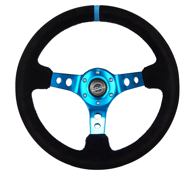 NRG 350MM Deep Dish Steering Wheel Black Center Blue Stitch