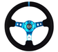NRG Innovations 350MM Deep Dish Steering Wheel w/ Holes, Black Center, Blue Stitching, Blue Stripe and Black Suede Grip - RST - 006S - BL - Subimods.com