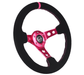NRG Innovations 350MM Deep Dish Steering Wheel w/ Holes, Fuschia Center, Fuschia Stitching, Fuschia Stripe, and Black Suede Grip - RST - 006S - FH - Subimods.com
