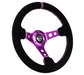 NRG Innovations 350MM Deep Dish Steering Wheel w/ Holes, Purple Center, Purple Stitching, Purple Stripe, and Black Suede Grip - RST - 006S - PP - Subimods.com
